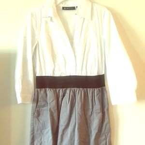 Faux white Blouse/grey Skirt dress w/ black belt